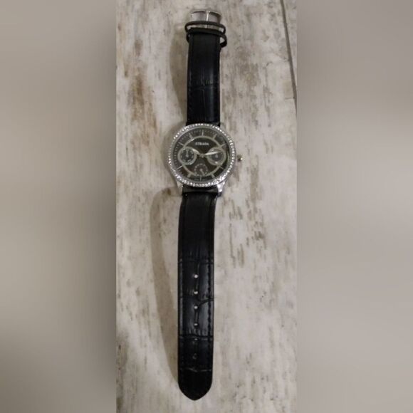 Brand New STRADA Watch with Black Leather Strap and Crystal Accents - Never Worn - Picture 8 of 9
